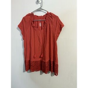 St Johns Bay Women's Large  Lace Trim Blouse Top Beautiful